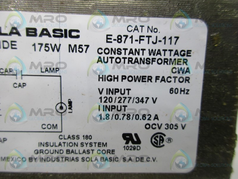 ISB SOLA BASIC E-871-FTJ-117 AUTOTRANSFORMER NSMP