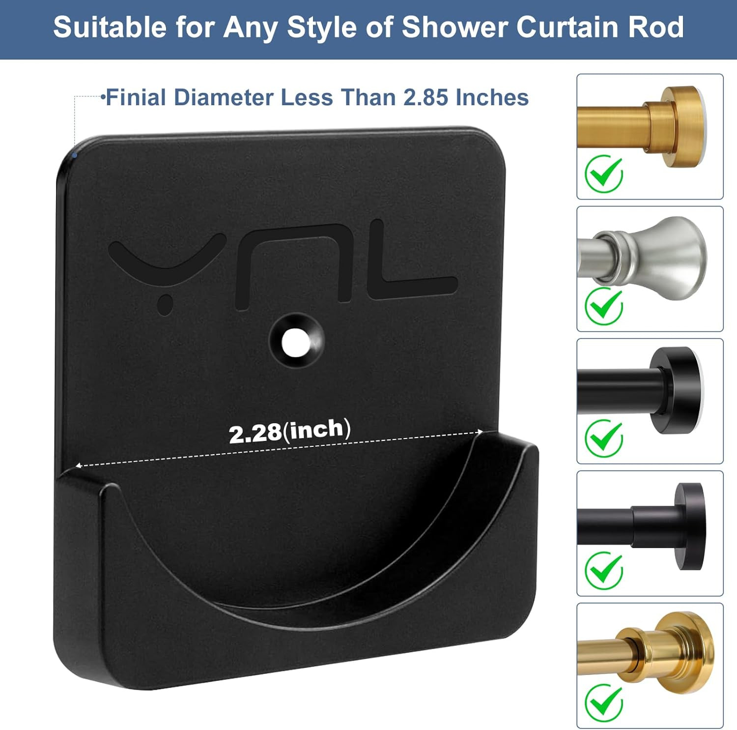2 Pack Adhesive Shower Rod Holders, Black Transparent Rod Retainer | Never Fall