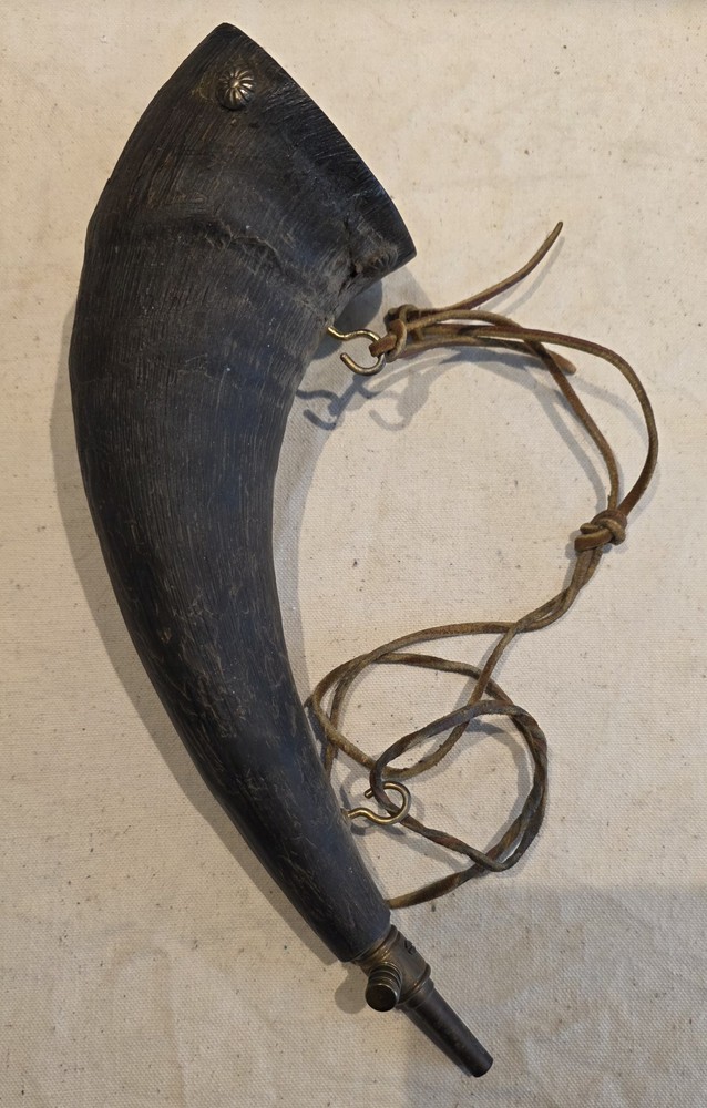 Vintage Black Powder Horn Flask 14" Primitive Muzzleloader Style Leather Strap