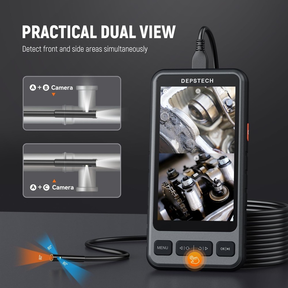 DEPSTECH 5" IPS Screen Borescope with Light, Split Screen View, 1080P HD Sewe...