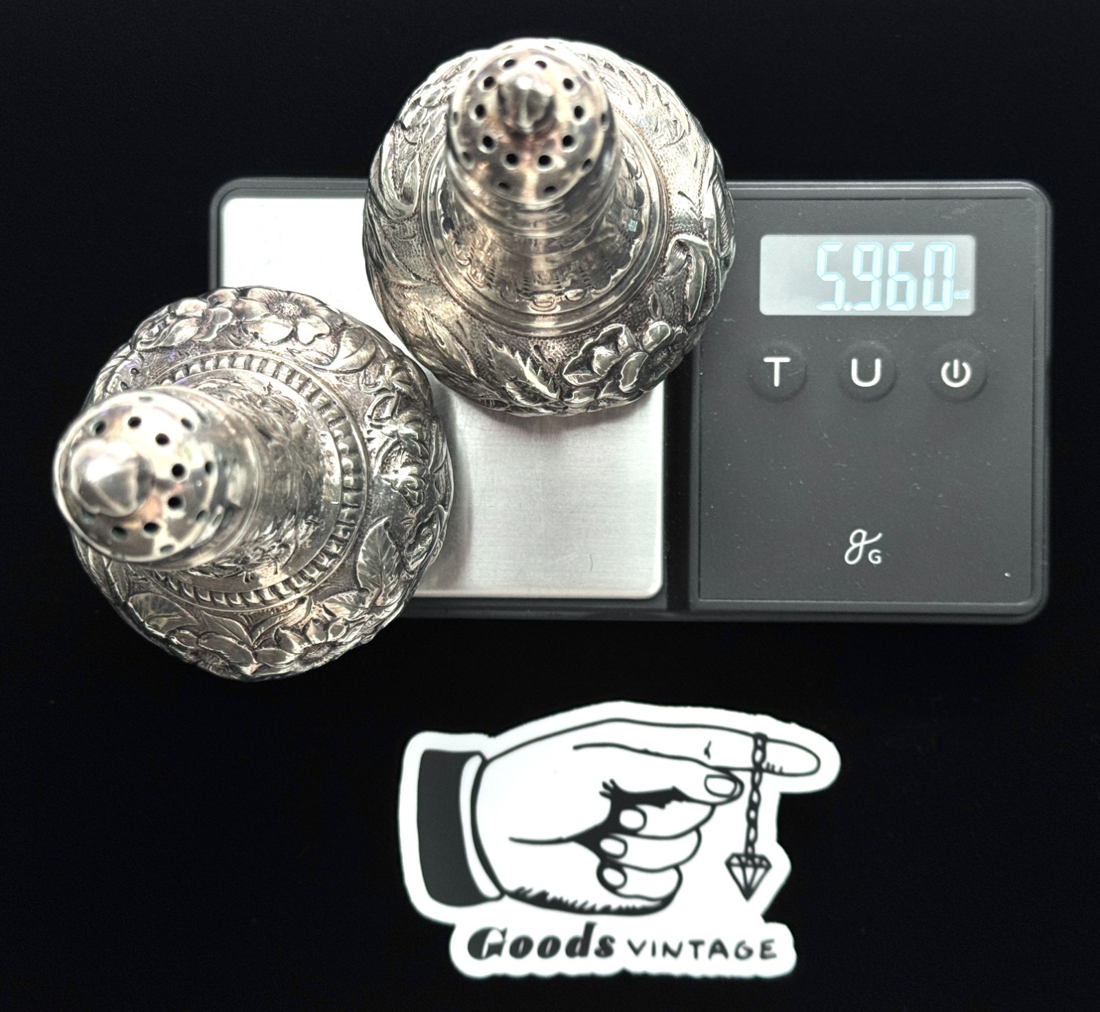 Tiffany & Co Sterling Silver Repousse Floral Salt & Pepper Shakers 5.96 ozt