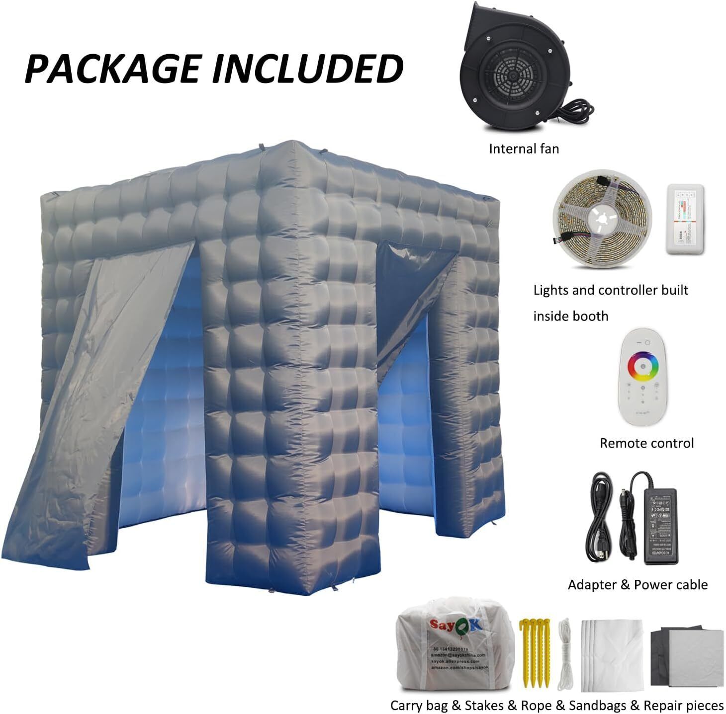 LED 360 2 Doors Photo Booth Enclosure Inflatable Backdrop Inflatable Photo Booth