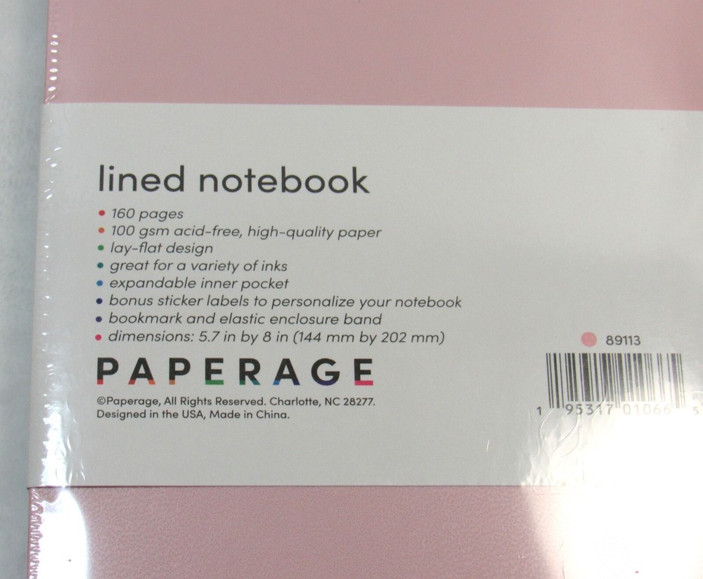 Paperage Lined Notebook Pink 160 pgs. 5.7" x 8" New