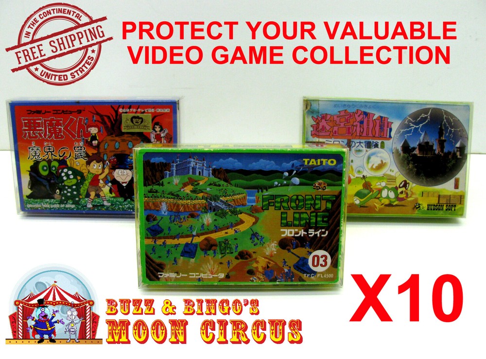 10X NINTENDO FAMICOM MEDIUM CIB GAME - CLEAR PLASTIC PROTECTIVE BOX - READ!