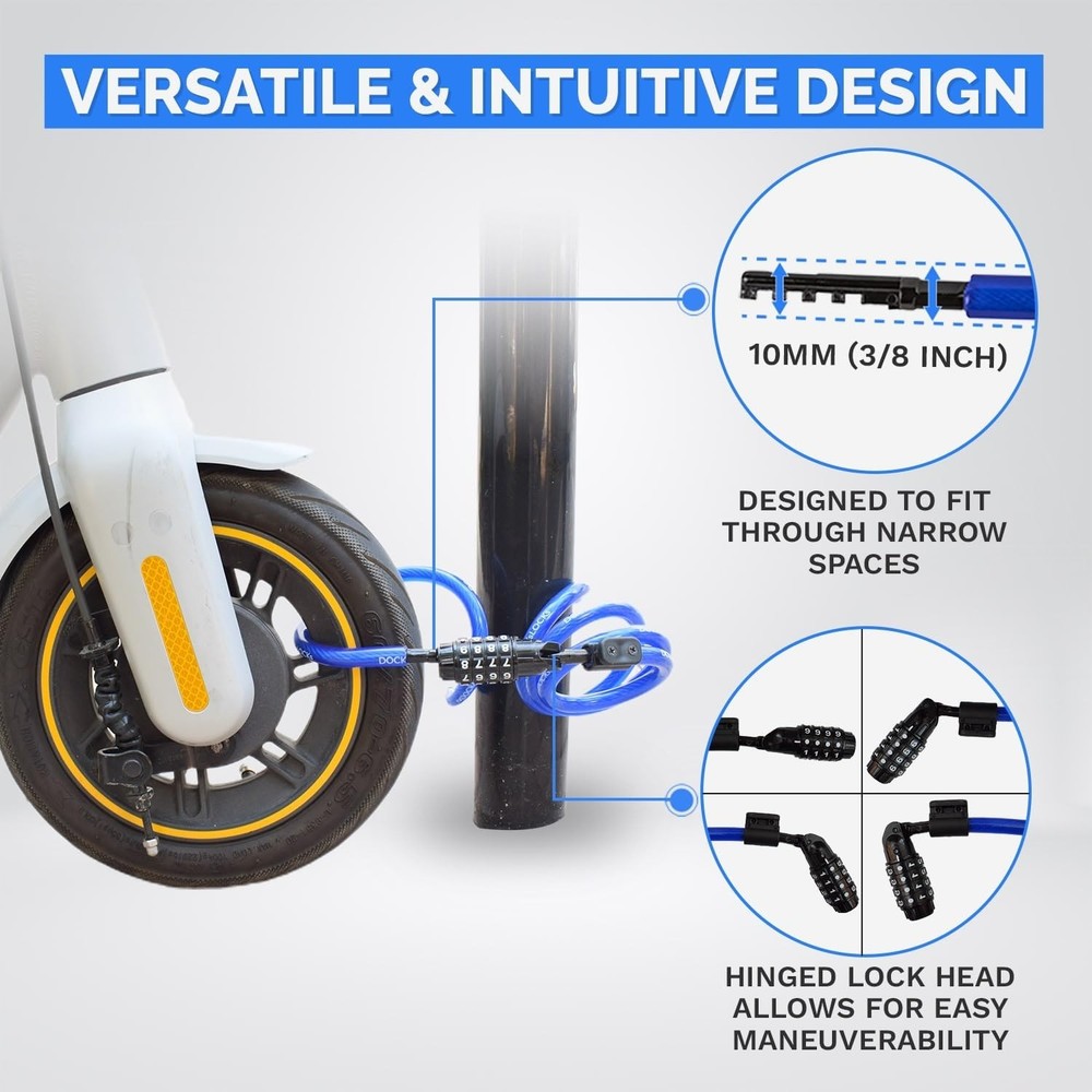 DocksLocks Security Cable Lock Set (4' or 6') Coiled, Keyless Resettable Comb...