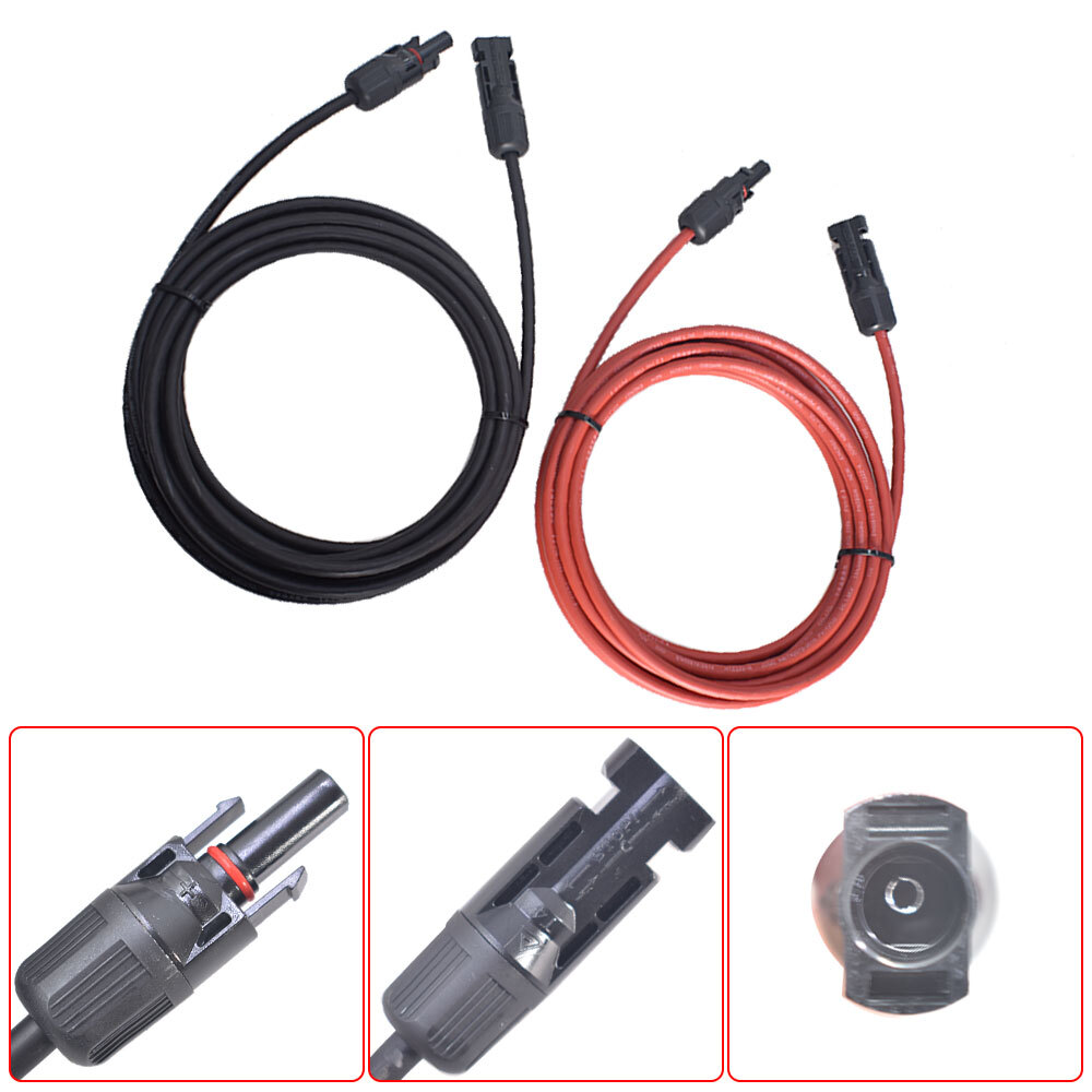 Black + Red Solar Panel Extension Cable Wire Connector 12AWG 10ft 1Pair
