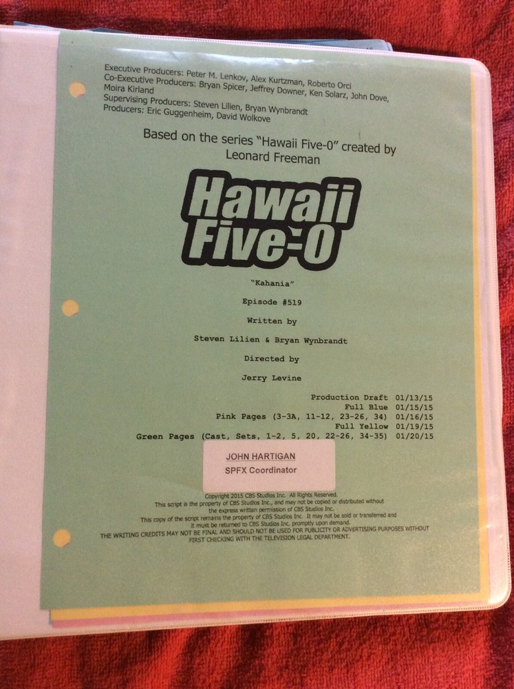 HAWAII FIVE-O ORIGINAL SCRIPT 519 SCHEDULE 2015 KAHANIA DANIEL DAE KIM