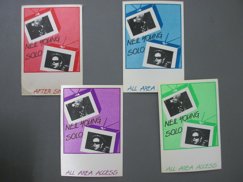 Neil Young satin cloth backstage pass stickers 4 AUTHENTIC SOLO All Area Access!