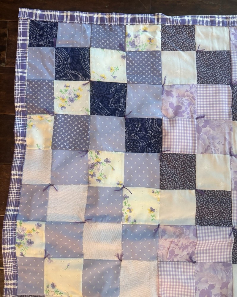 Handmade Purple Square Patchwork Quilt 43"x43"