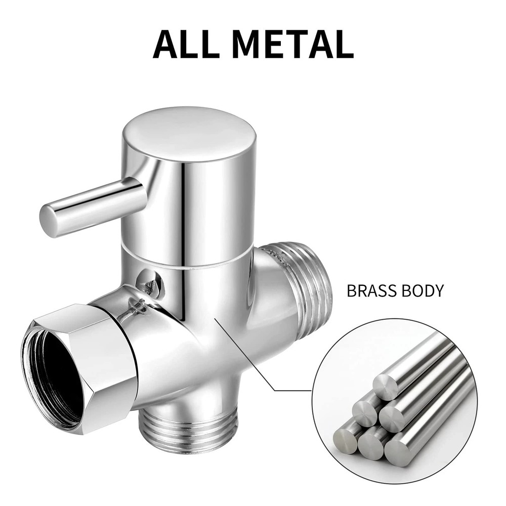 G1/2" Shower Head Diverter Valve, Solid Brass Arm Chrome Finish