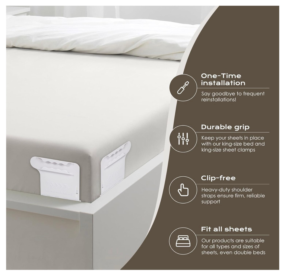 4 Pack Bed Sheet Clips Heavy Duty Grippers Locking Strap Keep Sheets Tight Whitt