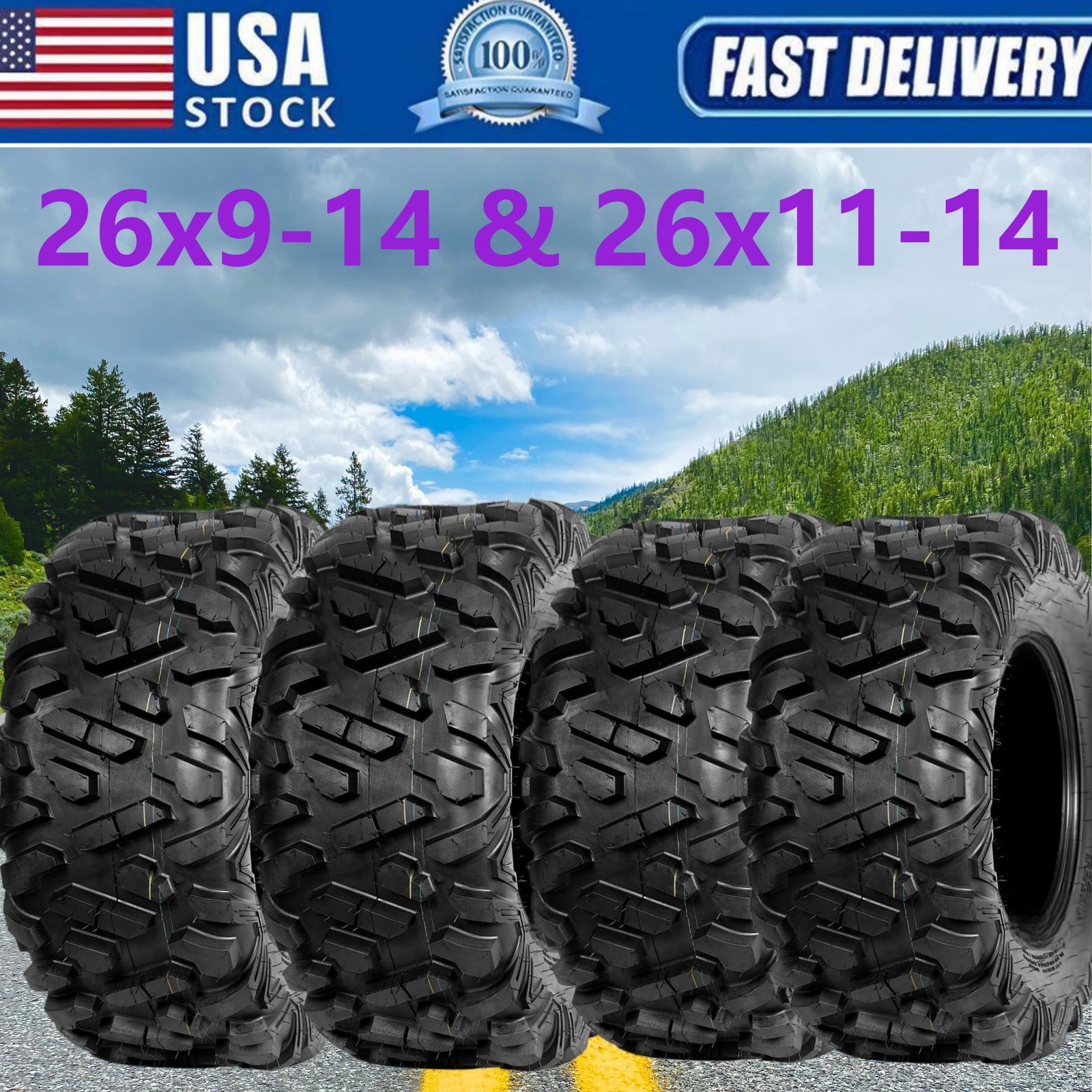 4pcs 26x9-14 26x11-14 Front Rear ATV UTV Tires 26x9x14 26x11x14 6 Ply Mud Tires