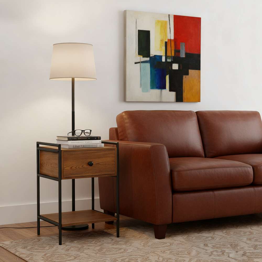 Azalea Park Walnut Wood 1 Drawer Side Table