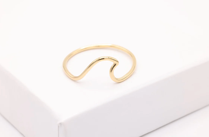 14k Gold Thin Ocean-Wave Minimalistic Stackable Ring