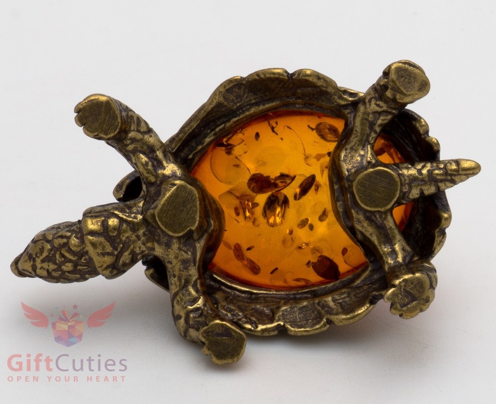 Brass Amber Figurine Tortoise Turtle with amber shell IronWork