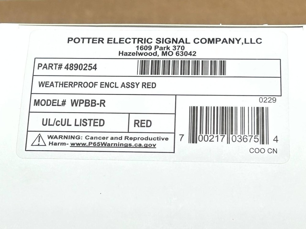 Potter WPBB-R Weatherproof Enclosure Strobe Back Box Red – New in Box