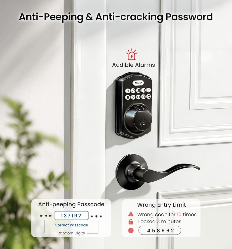 Biometric Door Lock, Anti-Peeping Password, Easy Install