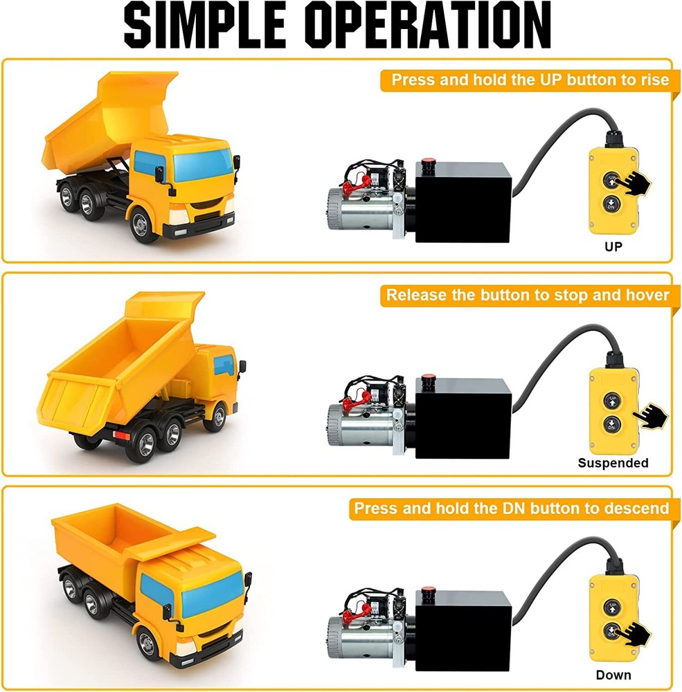 Hydraulic Pump 8 Quart Double Acting Dump Trailer Pump Power Unit DC 12V