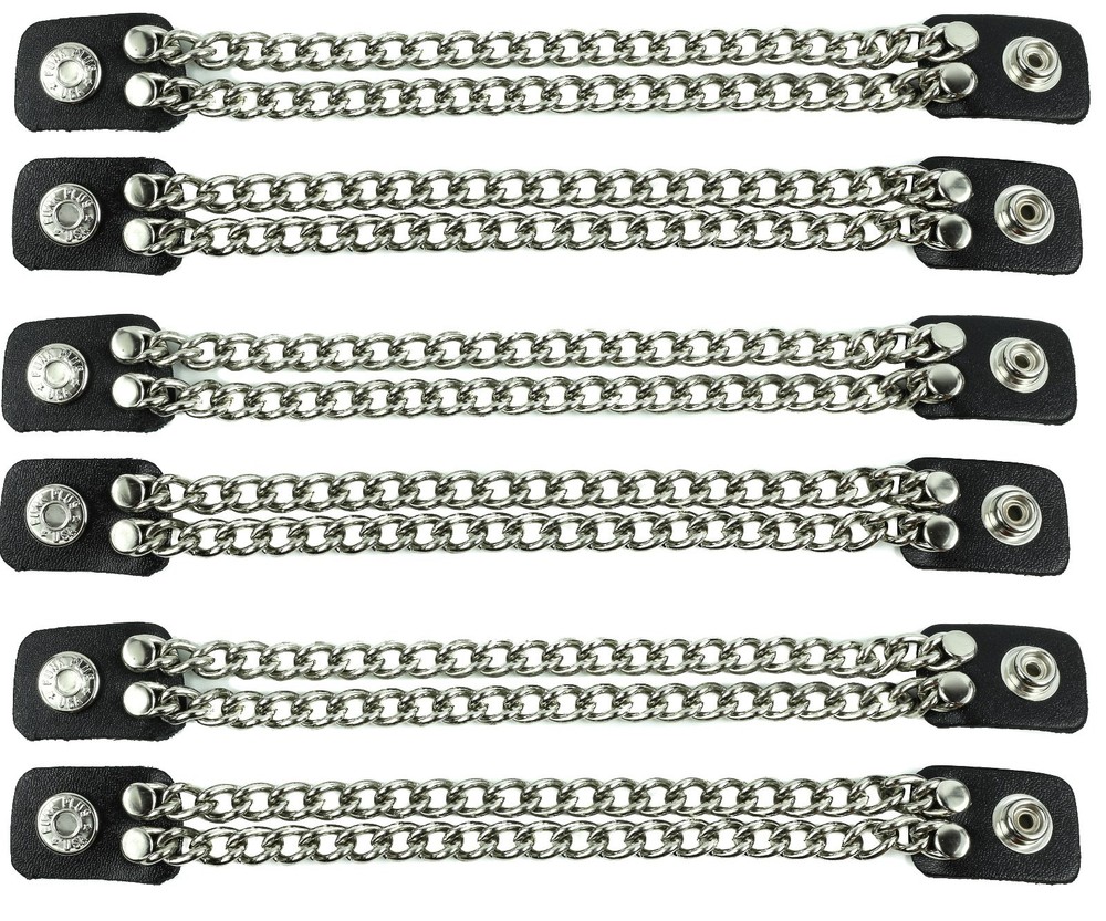 Vest Extender 2 Row Silver Chain Biker MC Jacket Motorcycle Snap- 6pc
