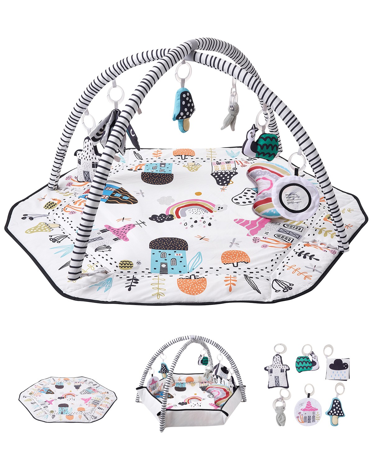 VEVOR Baby Play Gym Mat Tummy Time Activity Mat with 6Sensory Toys 41.7" x 41.7"