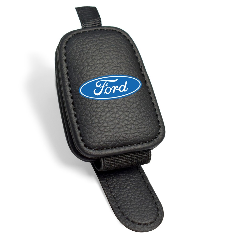 Ford Logo Rectangle Black Leather Magnetic Sunglass Sun Visor Holder