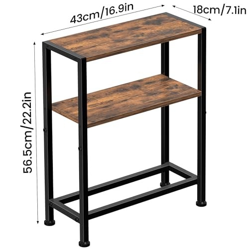 Narrow Side Table for Small Space, 2-Tier Small End Table 1 Rustic Brown-3tier