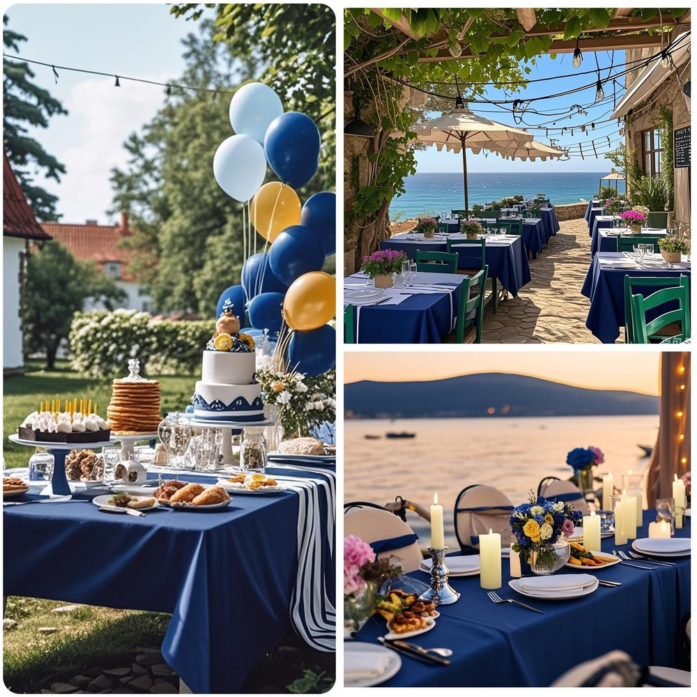 8-Pack Navy Blue 60x102" Rectangular Tablecloths for 6ft Tables, Wrinkle-Resista