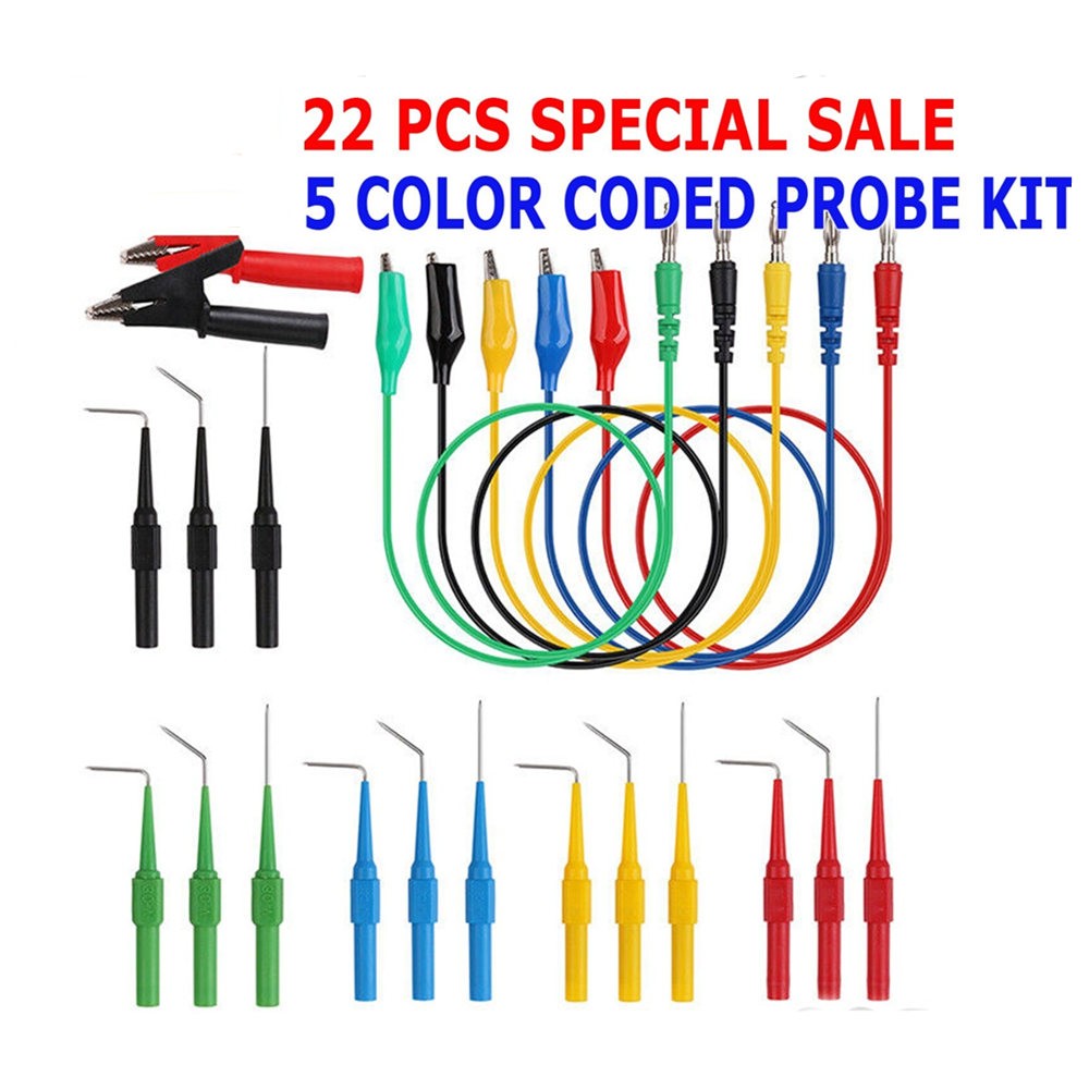 22PACK Automotive Back Probe Kit Multimeter Test Leads Alligator Clips Wire Tool