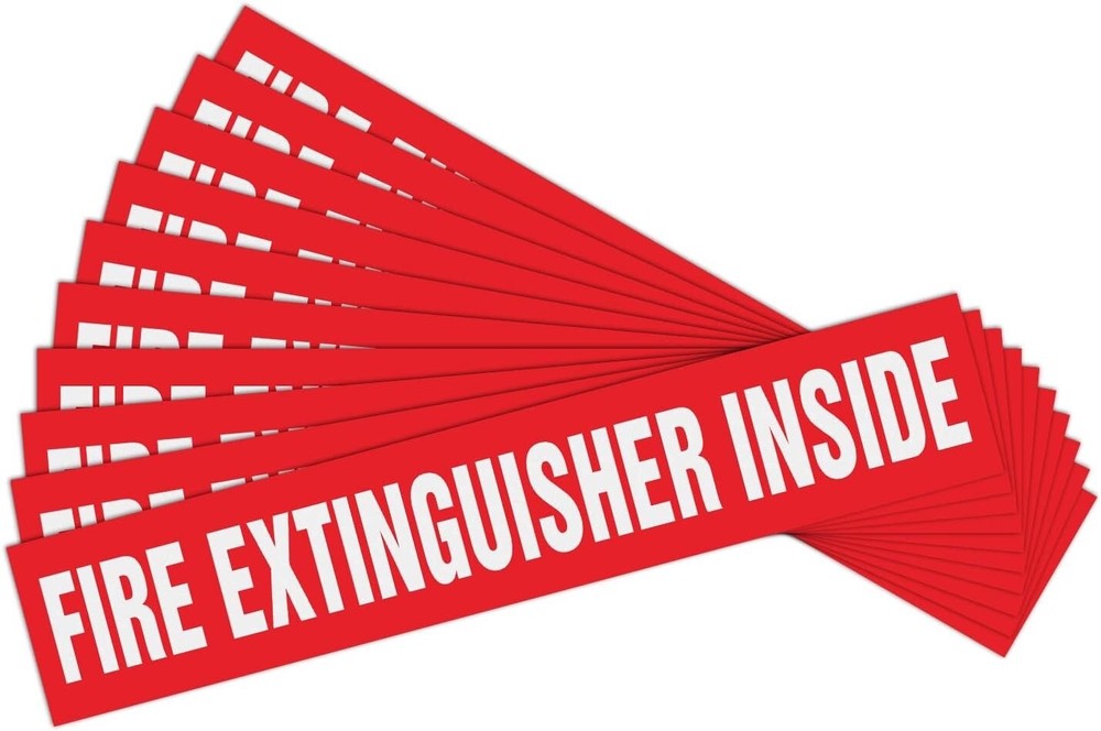 🔥🧯1-SELF-ADHESIVE (REFLECTIVE) VINYL "FIRE EXTINGUISHER INSIDE" SIGN 9" X 1.7"