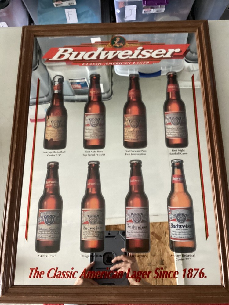 B. Anheuser Busch Budweiser Beer Bottles Framed Mirror  30x21