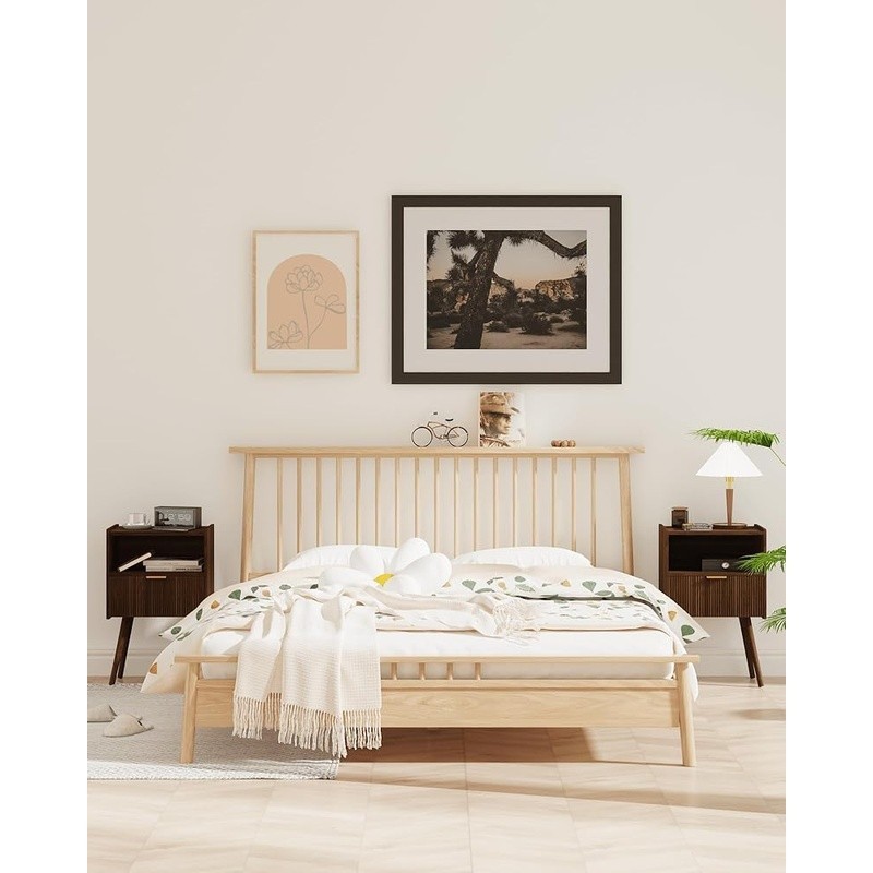 Modern Nightstand Small Side Table W/ Storage Drawer & Open Shelf Elegant Design