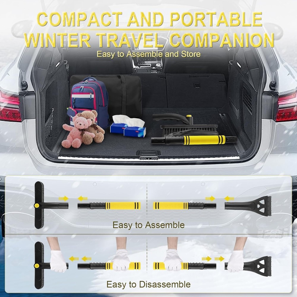 32" Extendable Ice Scraper & Snow Brush for Car Windshield, 360° Rotating Sno...