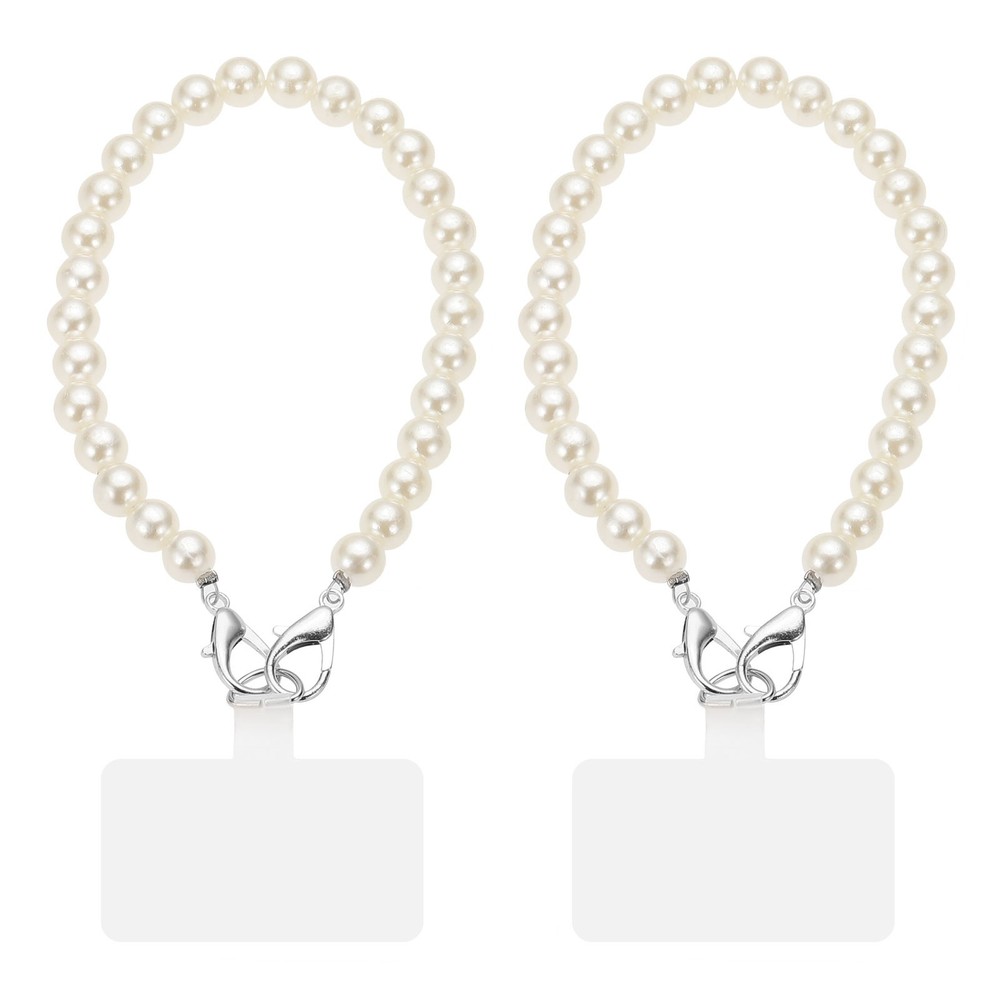 2Pcs Phone Wrist Strap 12" Cellphone Pearl Chain with Tether Tabs & Silver Clasp