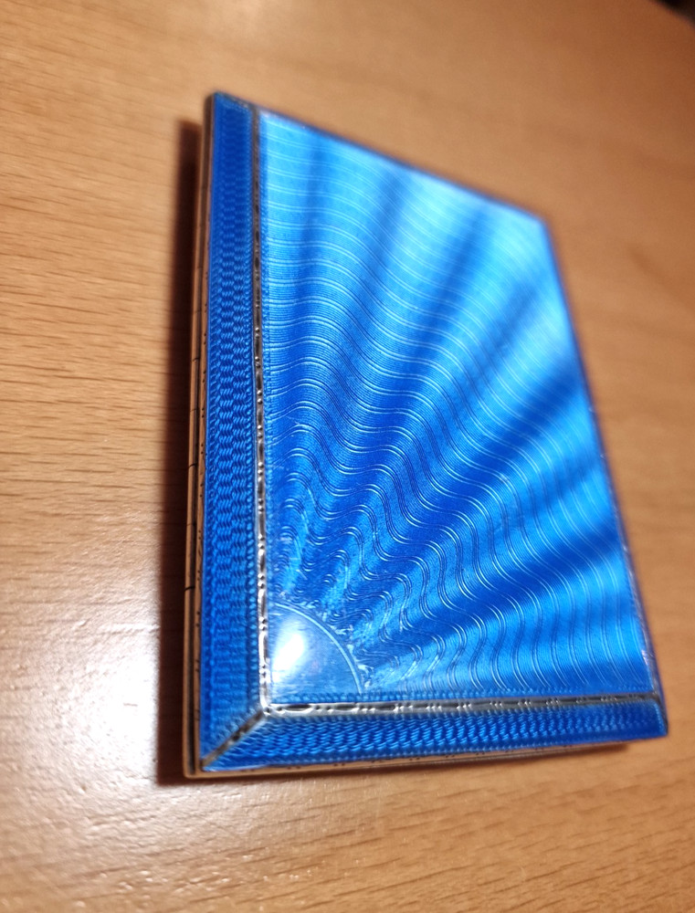 STUNNING BLUE ENAMEL SOLID SILVER CIGARETTE CASE ref 1443