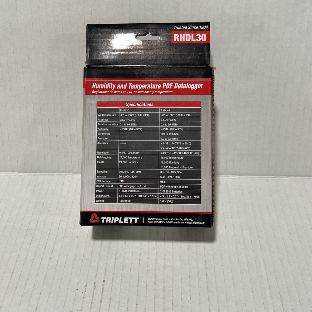 Triplett RHDL30 Temperature / Humidity PDF Data Logger - Record 24000 Reading...