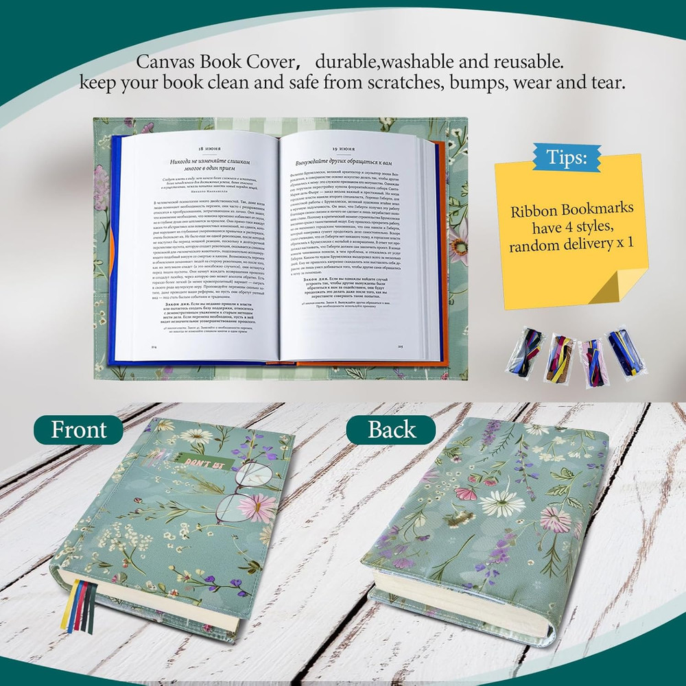 Adjustable Paperback Book Cover Protector, Washable Soft Canvas Fabric Book C...