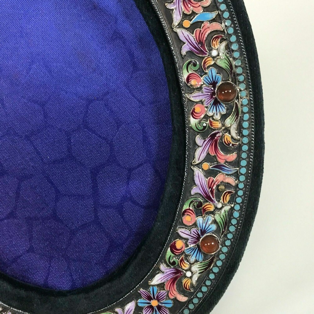 Antique Russian Enamel Silver Oval Picture Frame