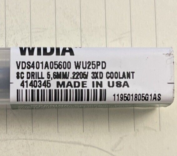 5.6MM (.220") /3XD Solid Carbide Coolant Carbide Through Drill - Widia