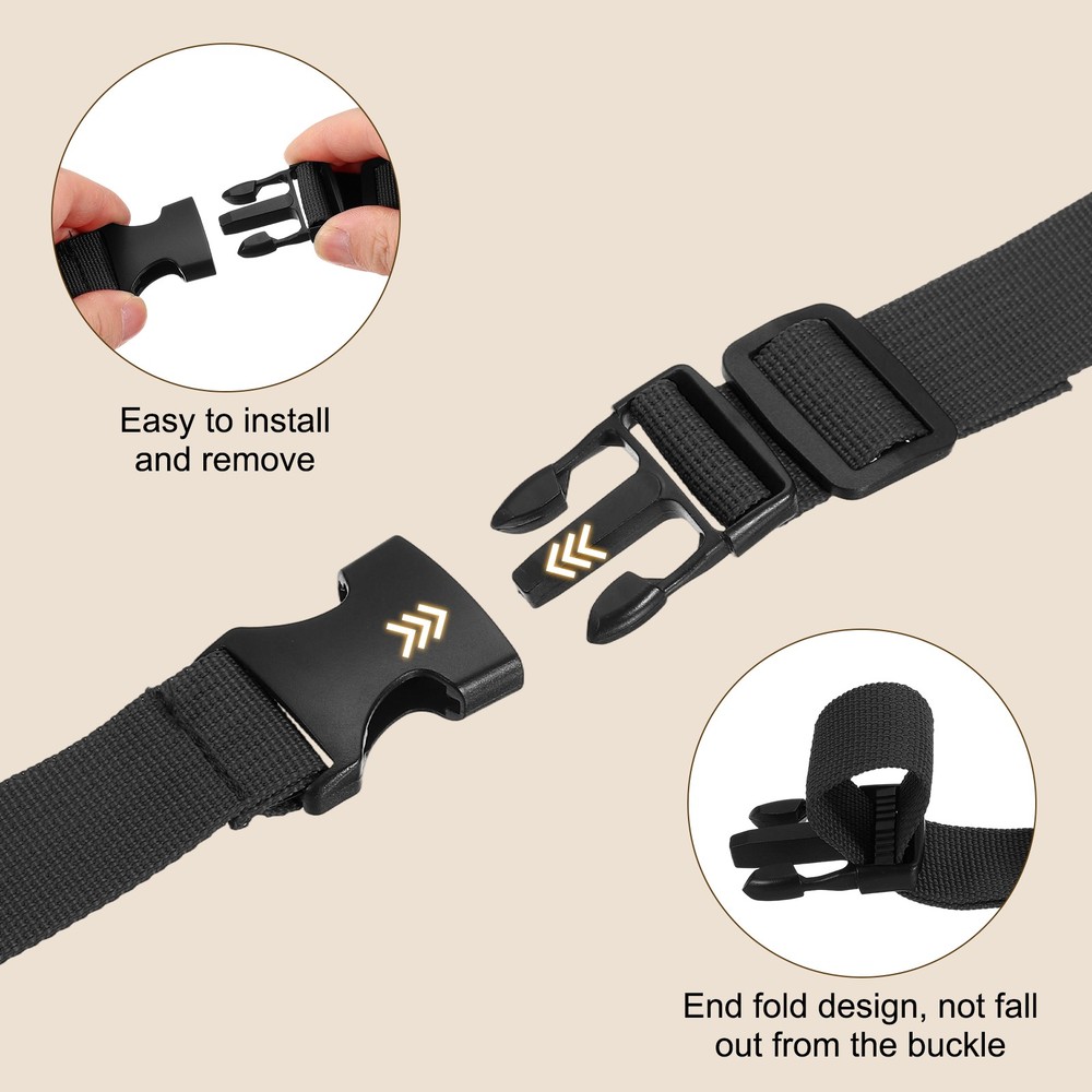 3pcs 1" x 2ft Utility Straps with Quick Release Buckle Adjustable, Black