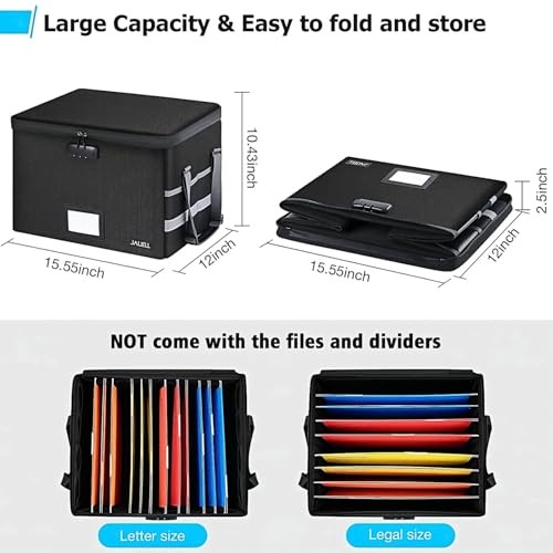File Box with Lock - Fireproof Document Box File Organizer with Zipper & Black