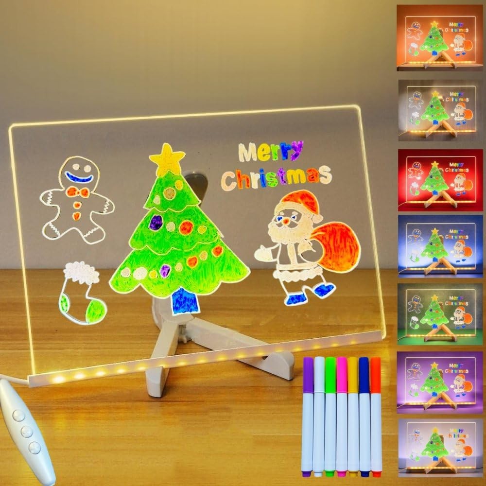 Doodle Glow Magic Board LED Light Up Message Board, Acrylic Surface & 7 Markers