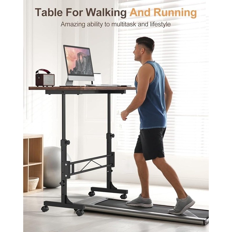 Adjustable Height Mobile Standing Desk W/ Wheels Compact Ergonomic Rolling Desk
