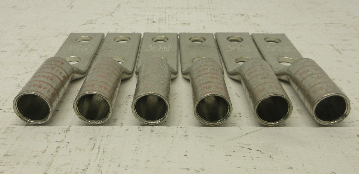 NEW Burndy YAZ31-2NTC-FX 2 Hole Crimp Lugs 250 637/24 White Die NNB (LOT OF 6)