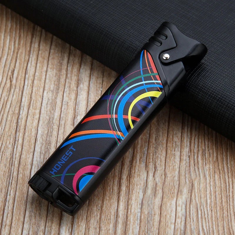 Cigar Lighter With Punch Tool Windproof Blue Flame Refillable Metal Design
