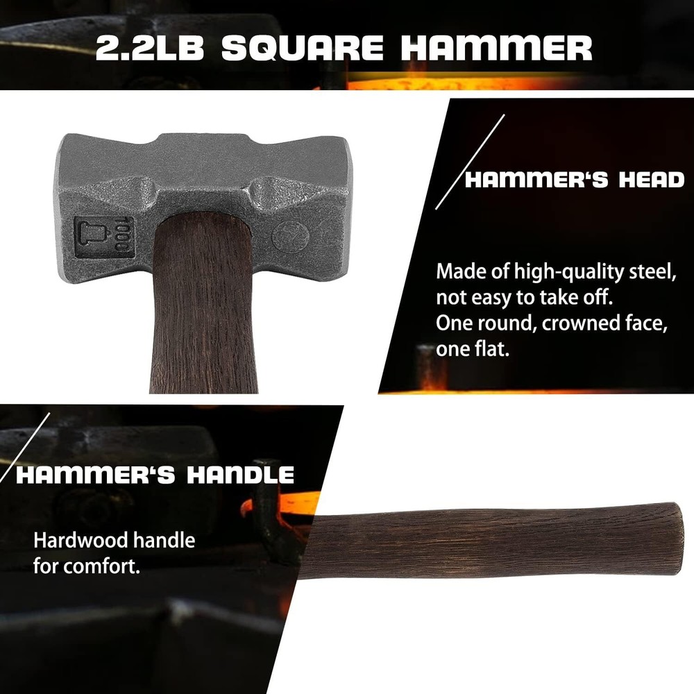 2.2LB Forging Square Hammer with Double Faces for Farrier Blacksmith Bladesmith