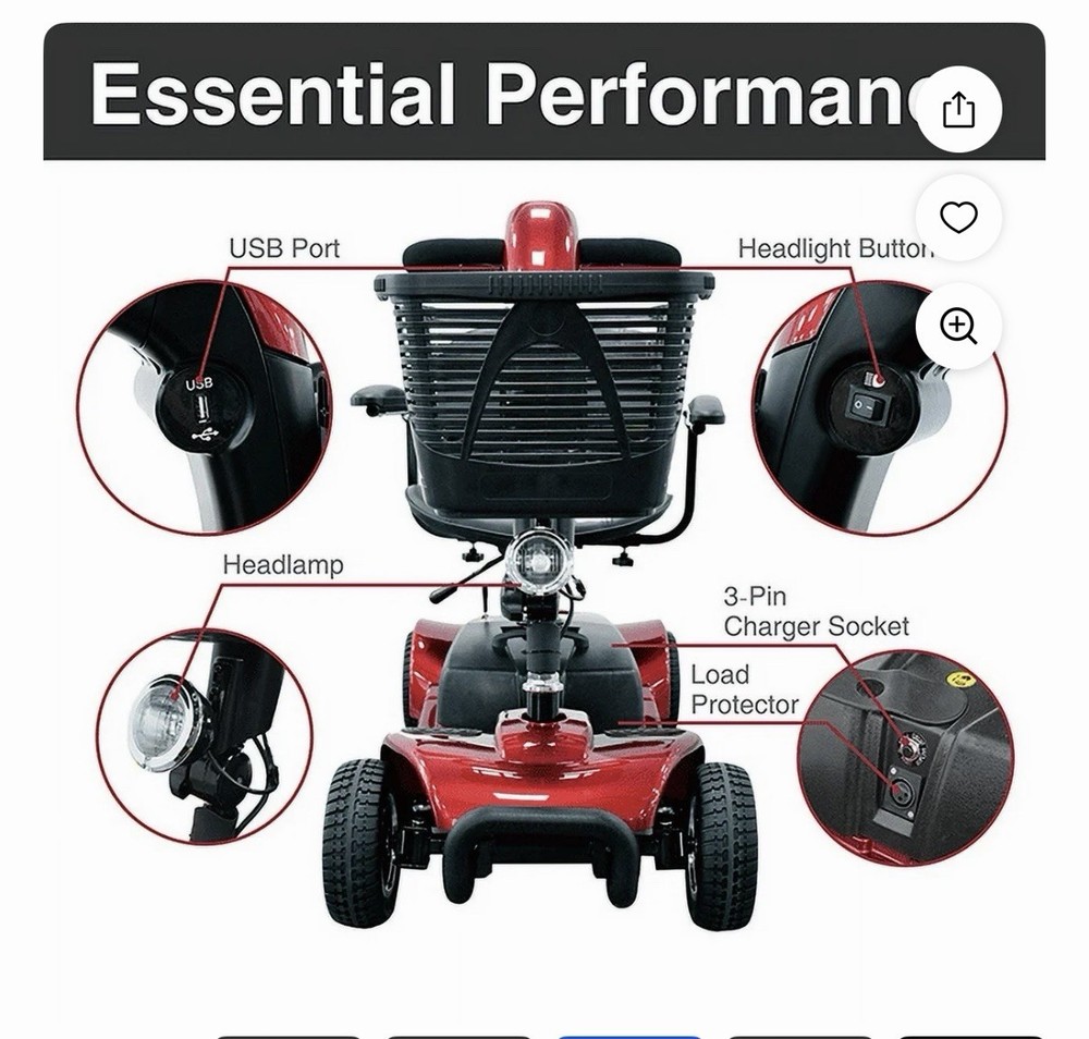 Equate Mobility 4-Wheel Motorized Power Scooter, Red