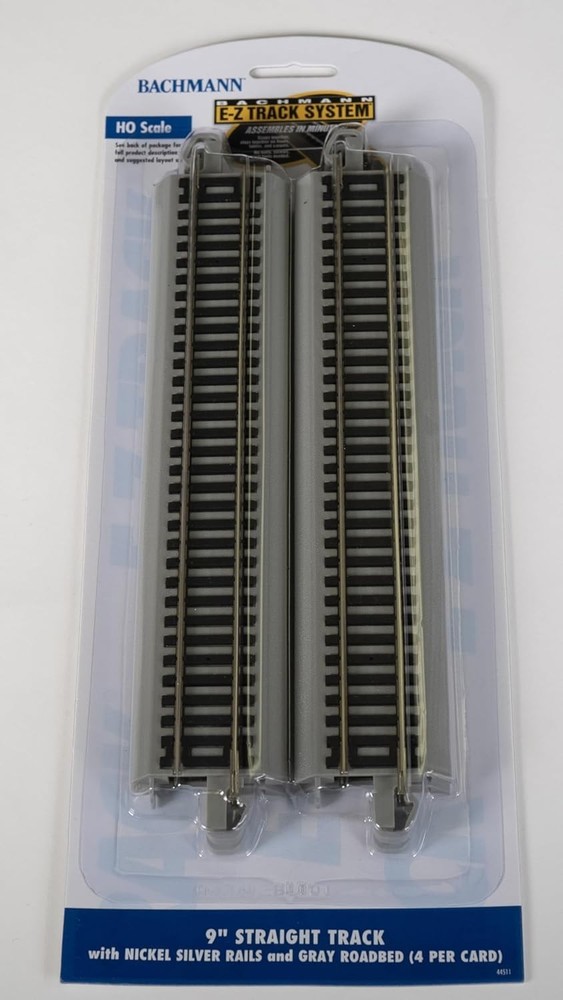 Bachmann Snap-Fit E-Z Track 9” Straight Track - HO Scale 4-Pack - Durable Design