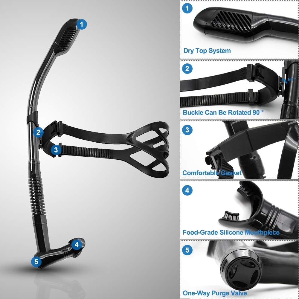 Rotate Function Swim Snorkel for Training Swimming Front Lap black