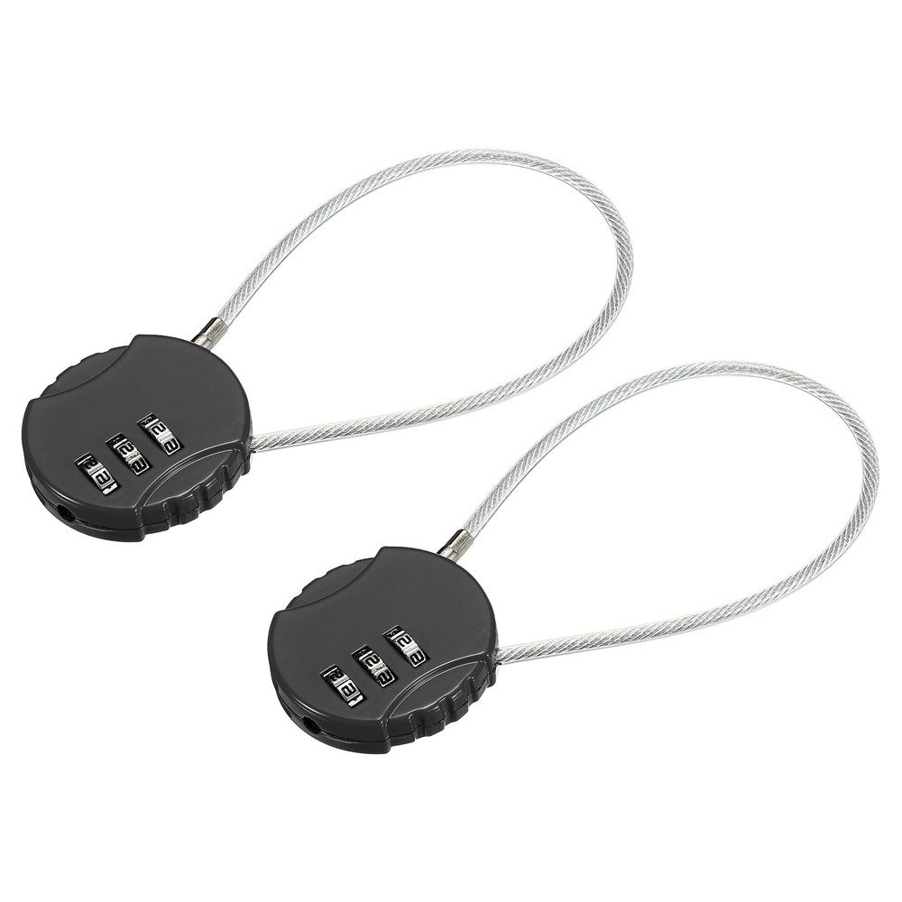 2Pc Small Combination Locks, 3 Digit Baggage Padlocks(Black, 7.8-Inch)