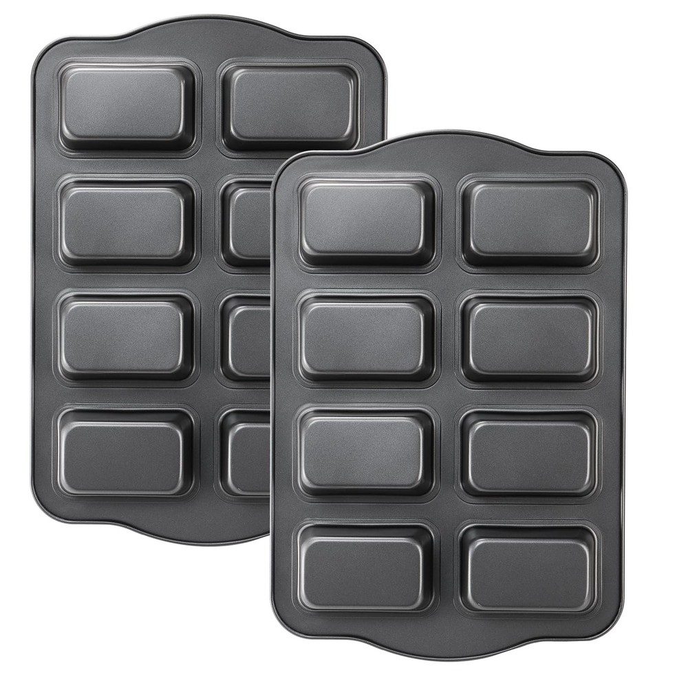 2 Pack 8 Cavity Mini Loaf Pan, Non-Stick Small Bread Loaf Pans, Rectangle Car...